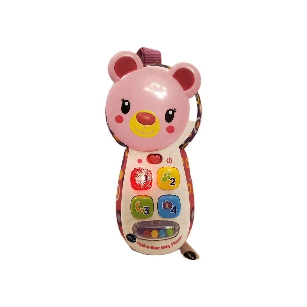 VTech Peek-a-Bear Baby Toddler Toy Phone Lights Up, Music,‎ Numbers, Colors Pink